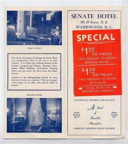 Senate Hotel Brochure Cir. 1930s