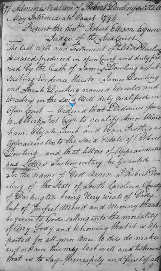 Page 1 of Robert Downling Will